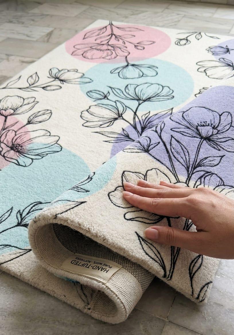 Hand Tufted Wool Floral Rug Pastel Botanical Area Carpet Modern Cottage Decor Living Room Bedroom Carpet