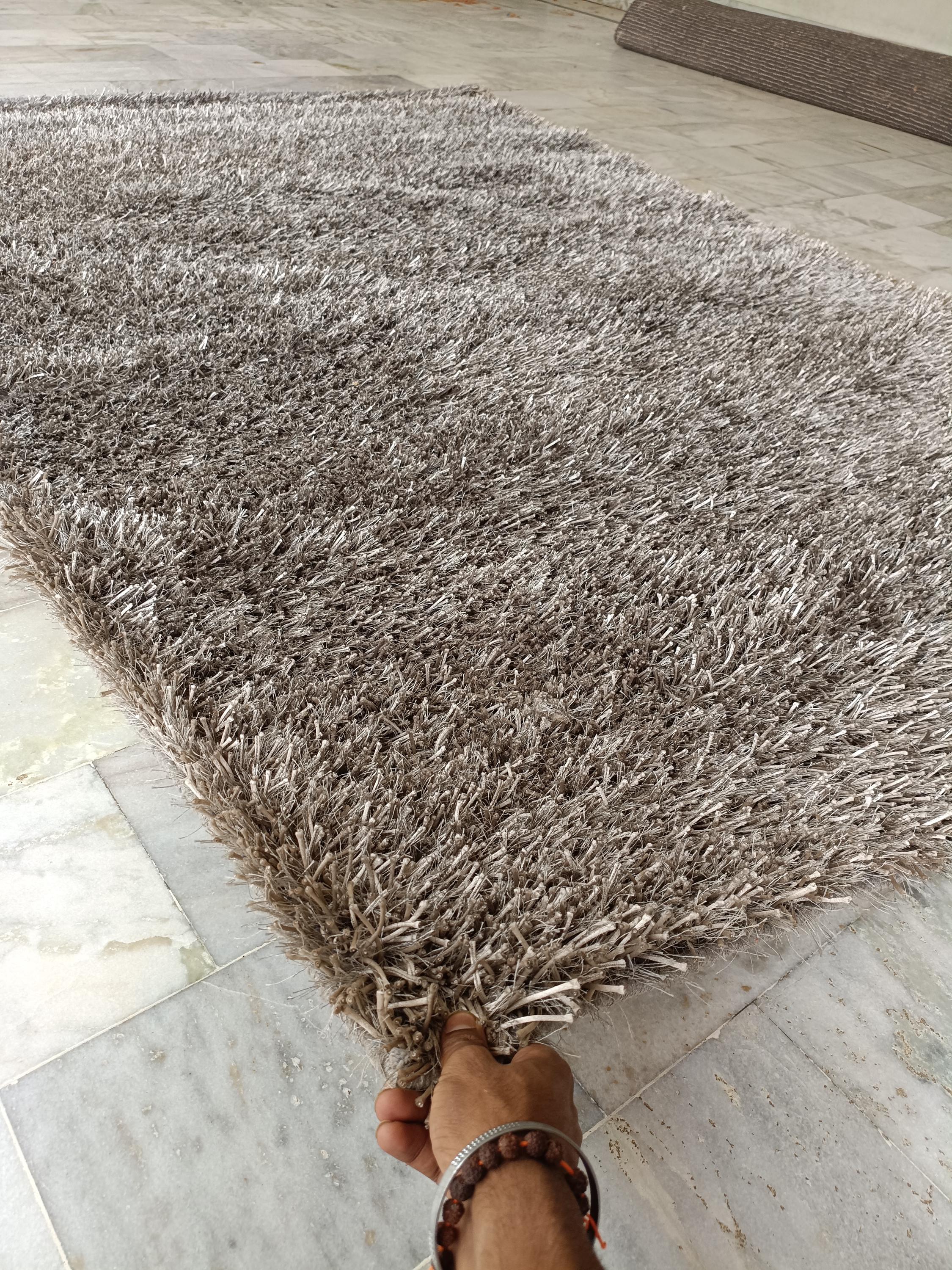 Shaggy Wool Silk Blend Rug 5x8 Ft: Modern Vintage Style Carpet for Living Room