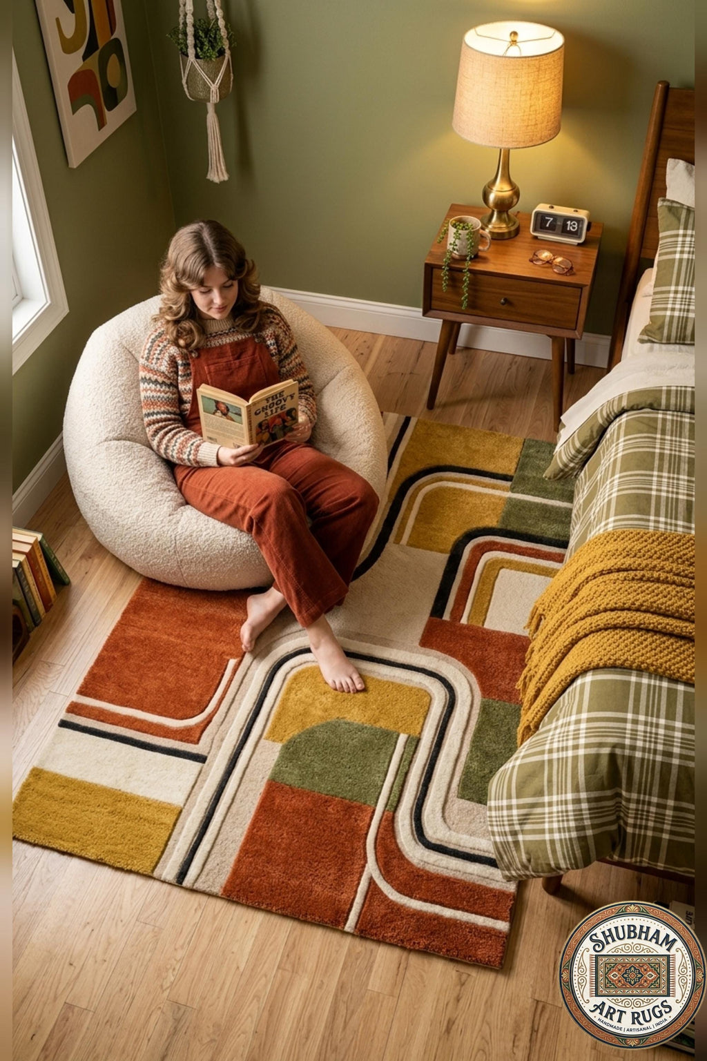 Hand Tufted Wool Rug, Modern Geometric Abstract Carpet, Retro Area Rug, Living Room Bedroom
