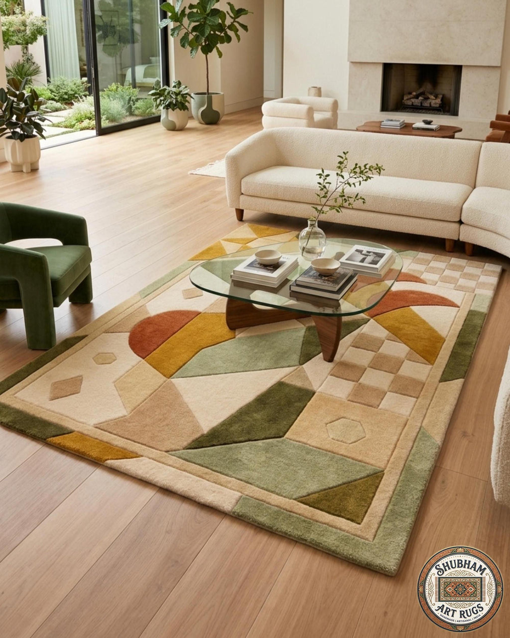 Hand Tufted Wool Rug, Modern Abstract Geometric Carpet, Custom Living Room Bedroom