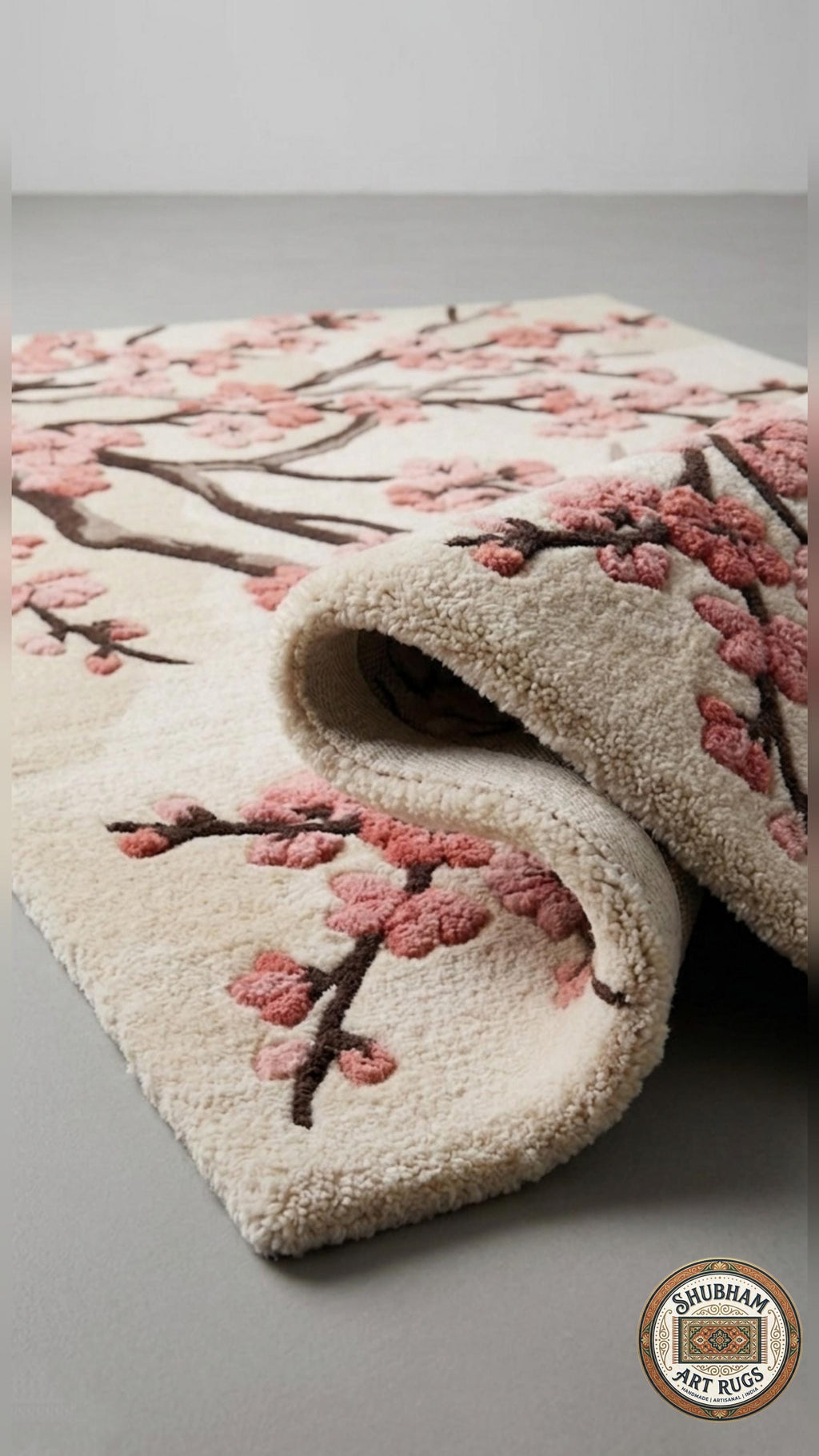 Hand Tufted Wool Rug, Cherry Blossom Floral, New Zealand wool, Japanese Style Carpet