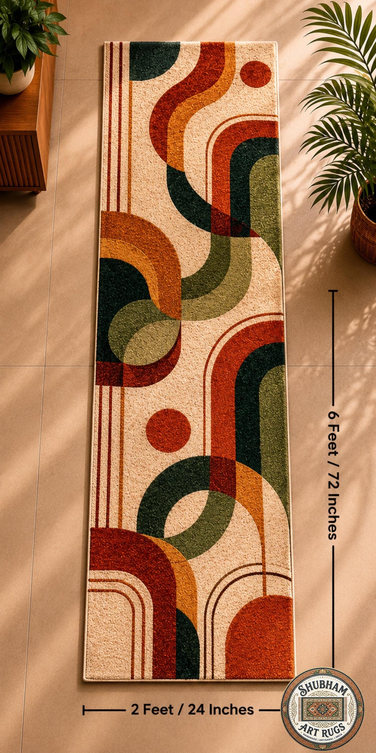 Hand Tufted Wool Rug, Modern Retro Abstract Geometric Carpet, Living Room Decor