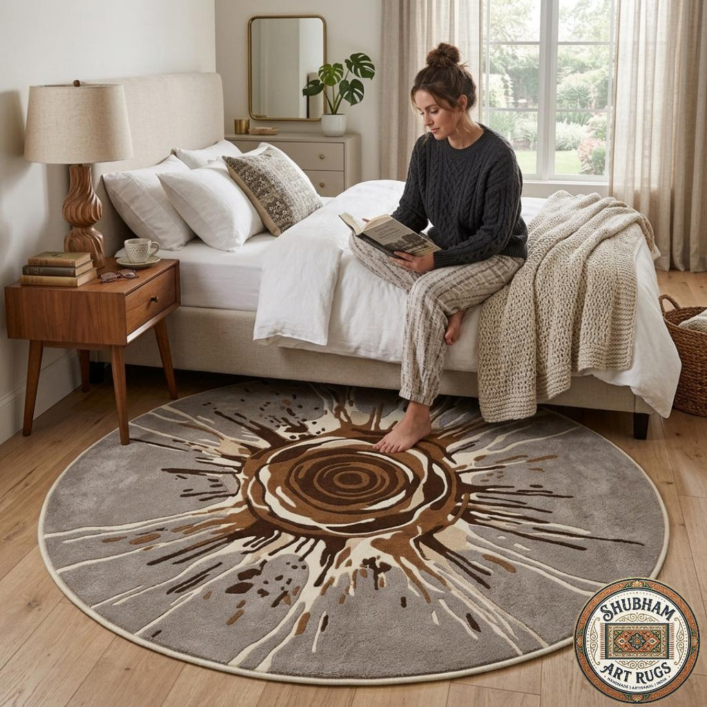 Hand Tufted Wool Rug: Modern Abstract Sunburst Design Carpet – Living Room, Bedroom