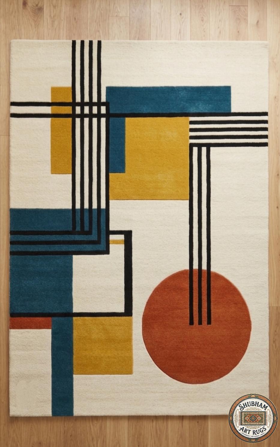 Hand Tufted Geometric Wool Rug: Modern Plush Living Room Carpet
