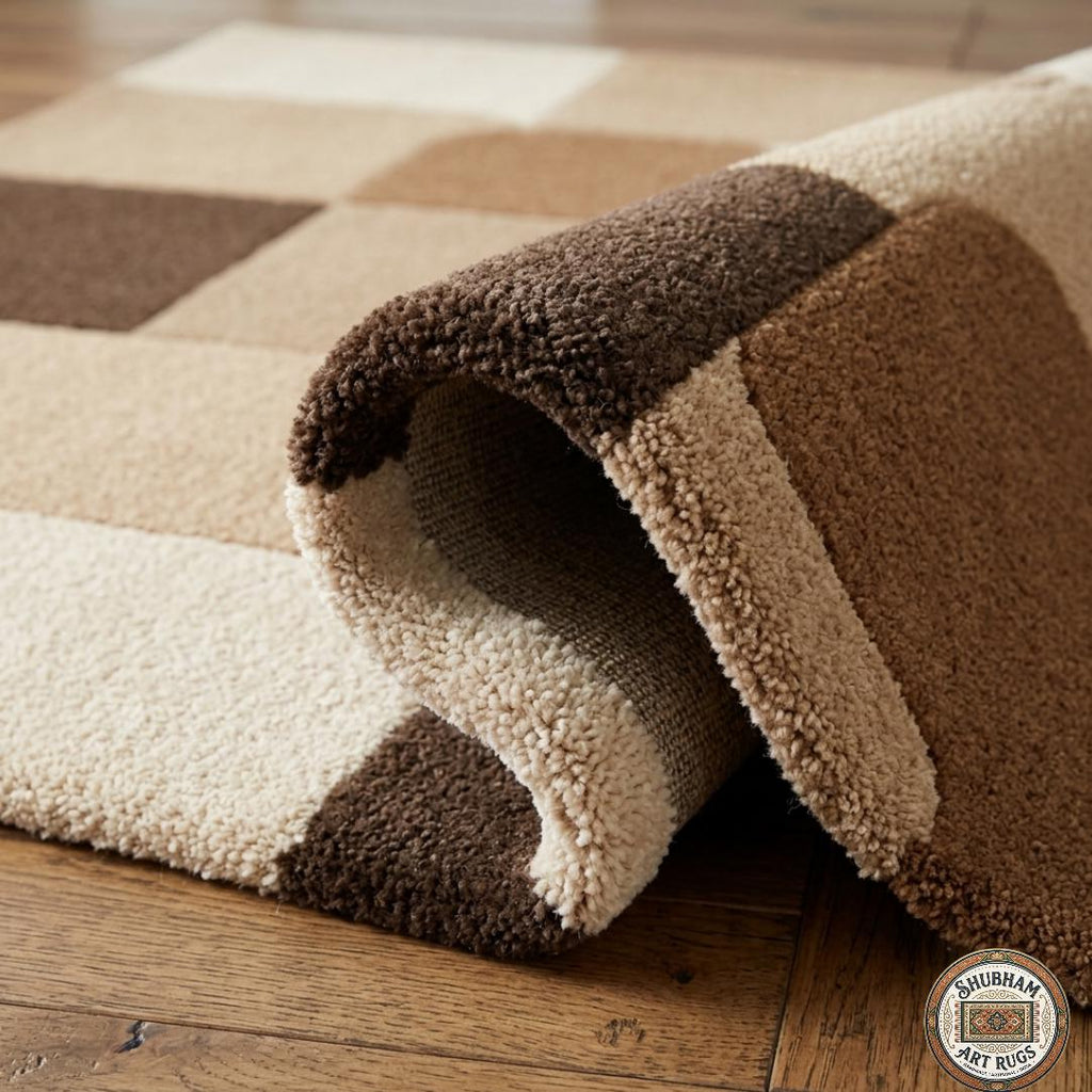 Hand Tufted Wool Area Rug, Modern Geometric Abstract Carpet, Beige Brown Living Room Rug