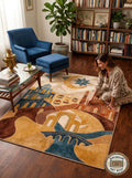 Hand Tufted Wool Rug, Boho Abstract Architectural Carpet, Living Room Home Decor