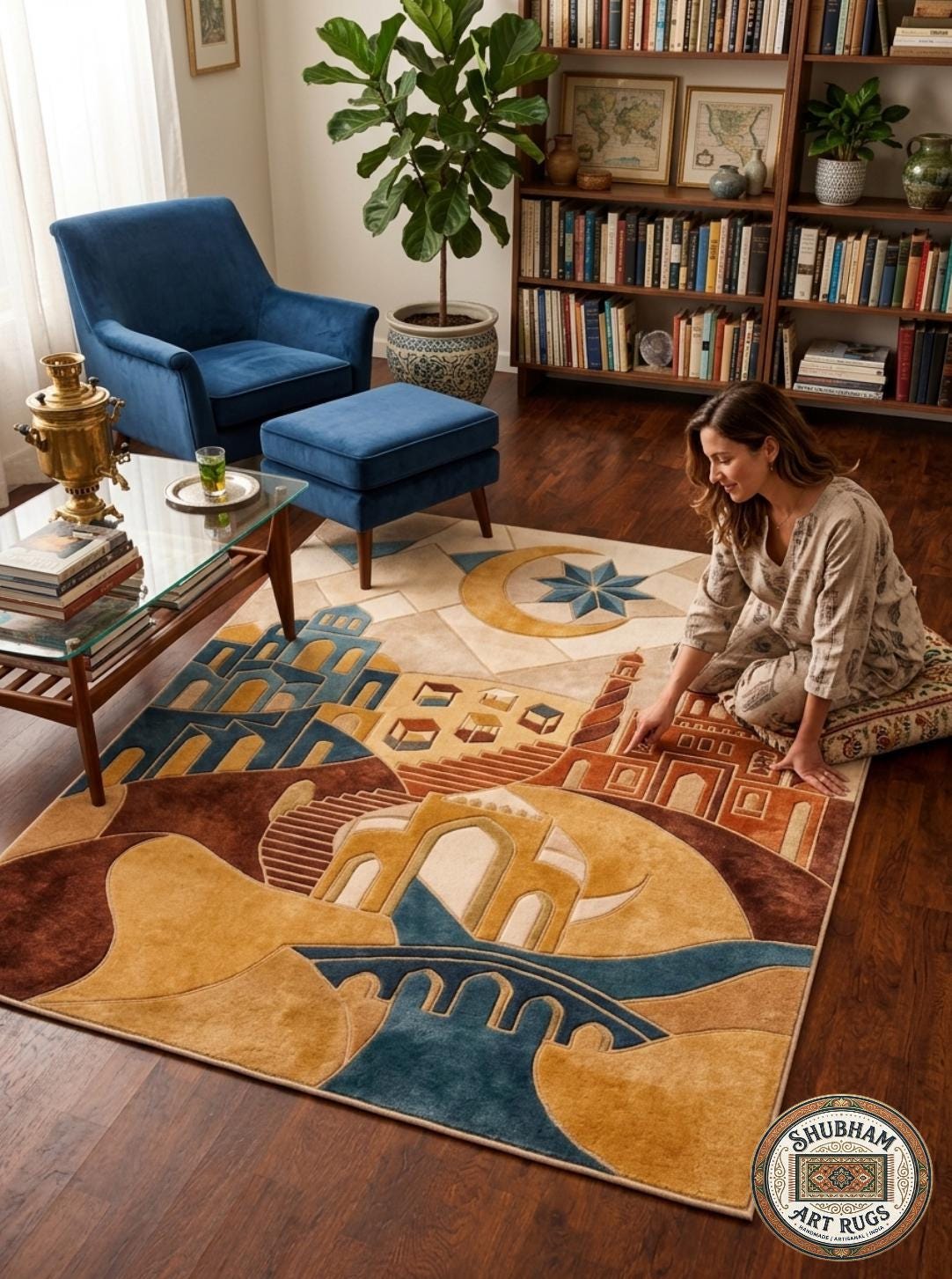 Hand Tufted Wool Rug, Boho Abstract Architectural Carpet, Living Room Home Decor