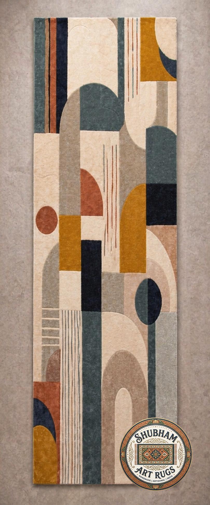 Hand Tufted Wool Rug: Modern Abstract Geometric Carpet for Living Room