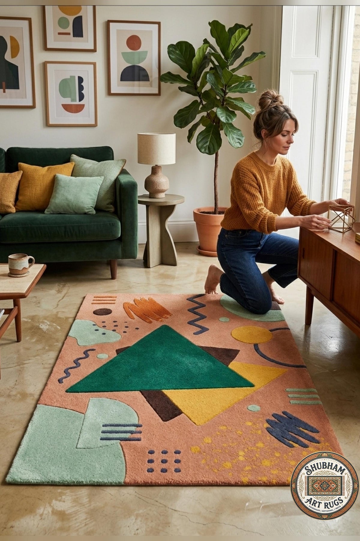 Hand Tufted Wool Rug, Abstract Geometric Scandinavian Carpet, Custom Size Home Decor