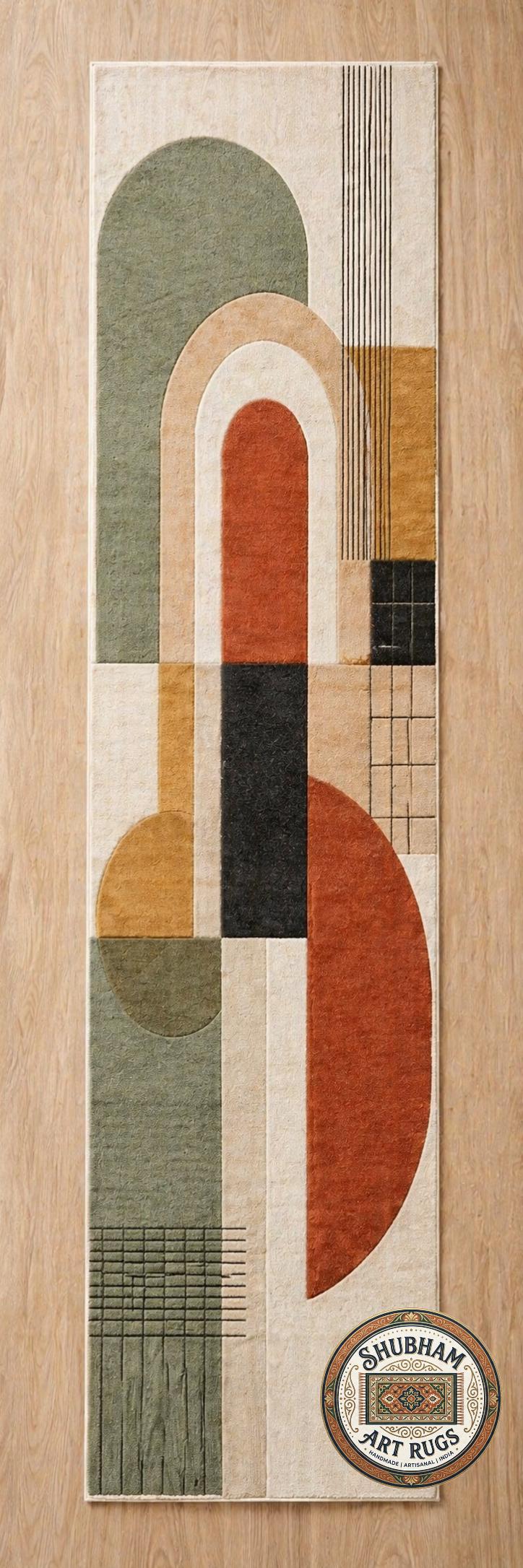 Hand Tufted Wool Rug, Abstract Geometric Scandinavian Carpet, Living Room Area Rug