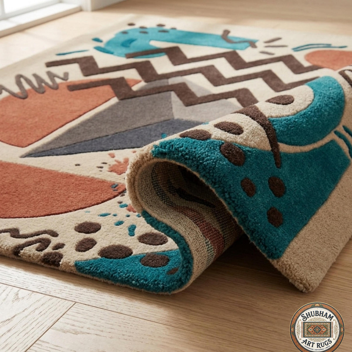 Hand Tufted Wool Rug, Abstract Geometric Mid Century Carpet, Living Room Area Rug