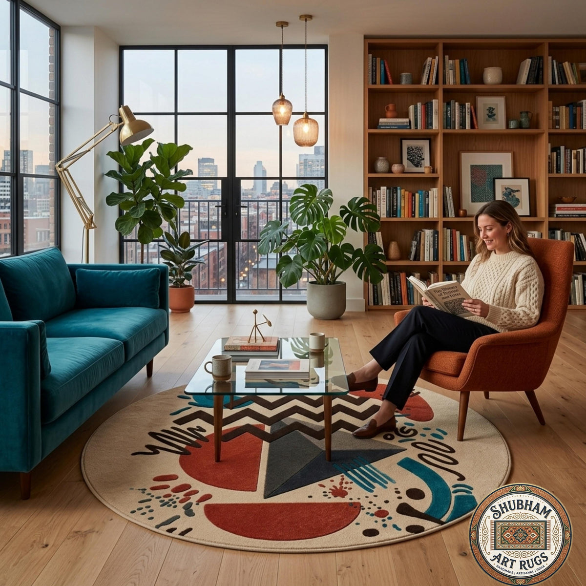 Hand Tufted Wool Rug, Abstract Geometric Mid Century Carpet, Living Room Area Rug