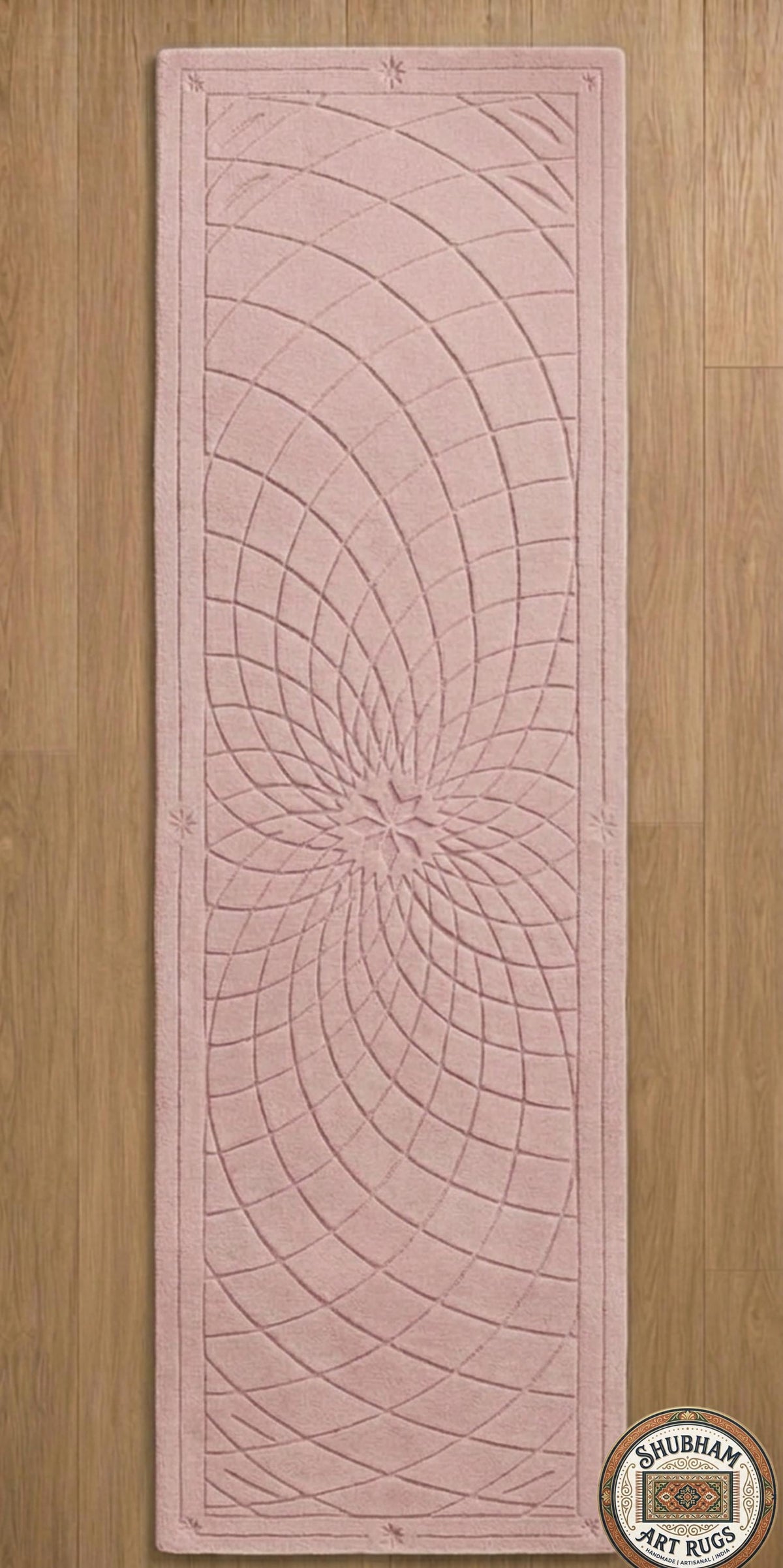 Hand Tufted Wool Runner Rug, Organic Mandala Carpet, New Zealand Wool Hallway