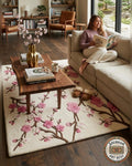 Hand Tufted Wool Cherry Blossom Rug, New Zealand Wool Botanical Carpet