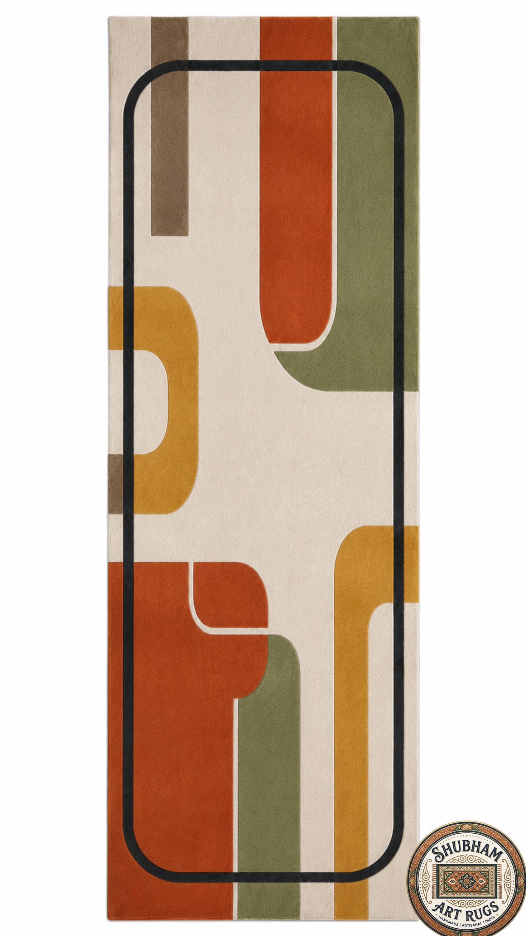 Hand Tufted Wool Rug, Mid Century Abstract Geometric Carpet, Organic Contemporary Decor