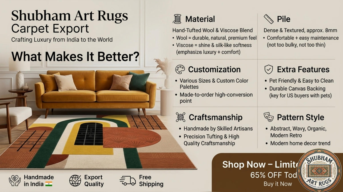 Hand Tufted Wool Rug, Modern Geometric Abstract Area Carpet, Living Room Home Decor