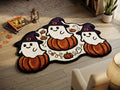 Hand Tufted New Zealand Wool Halloween Rug, Ghosts, Pumpkins, Witch Hats (Custom Shape)