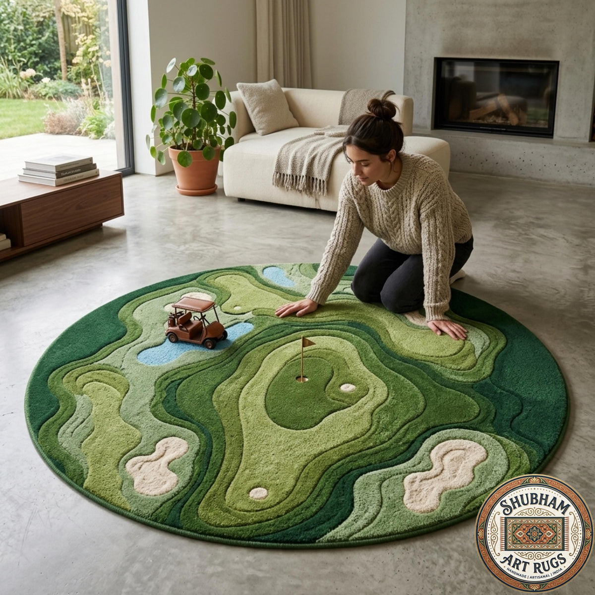 Hand Tufted Wool Rug, Organic Abstract Green Modern Area Carpet, Luxury Designer Home Decor