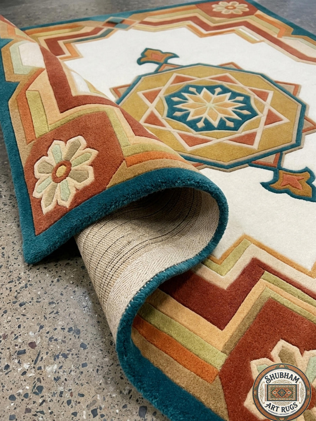Hand Tufted Wool Rug, Persian Geometric Oushak Carpet, Living Room Area Rug