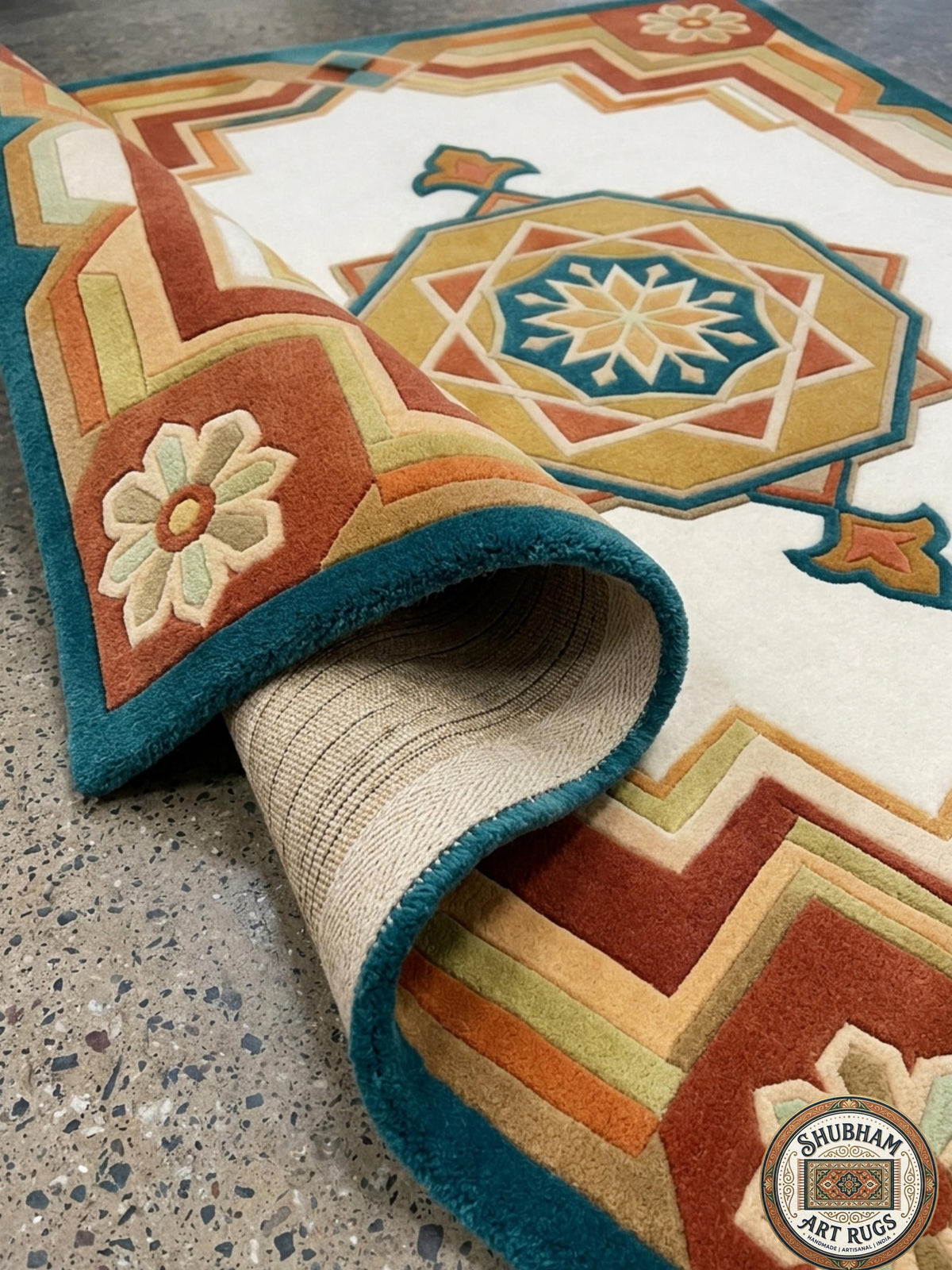 Hand Tufted Wool Rug, Persian Geometric Oushak Carpet, Living Room Area Rug