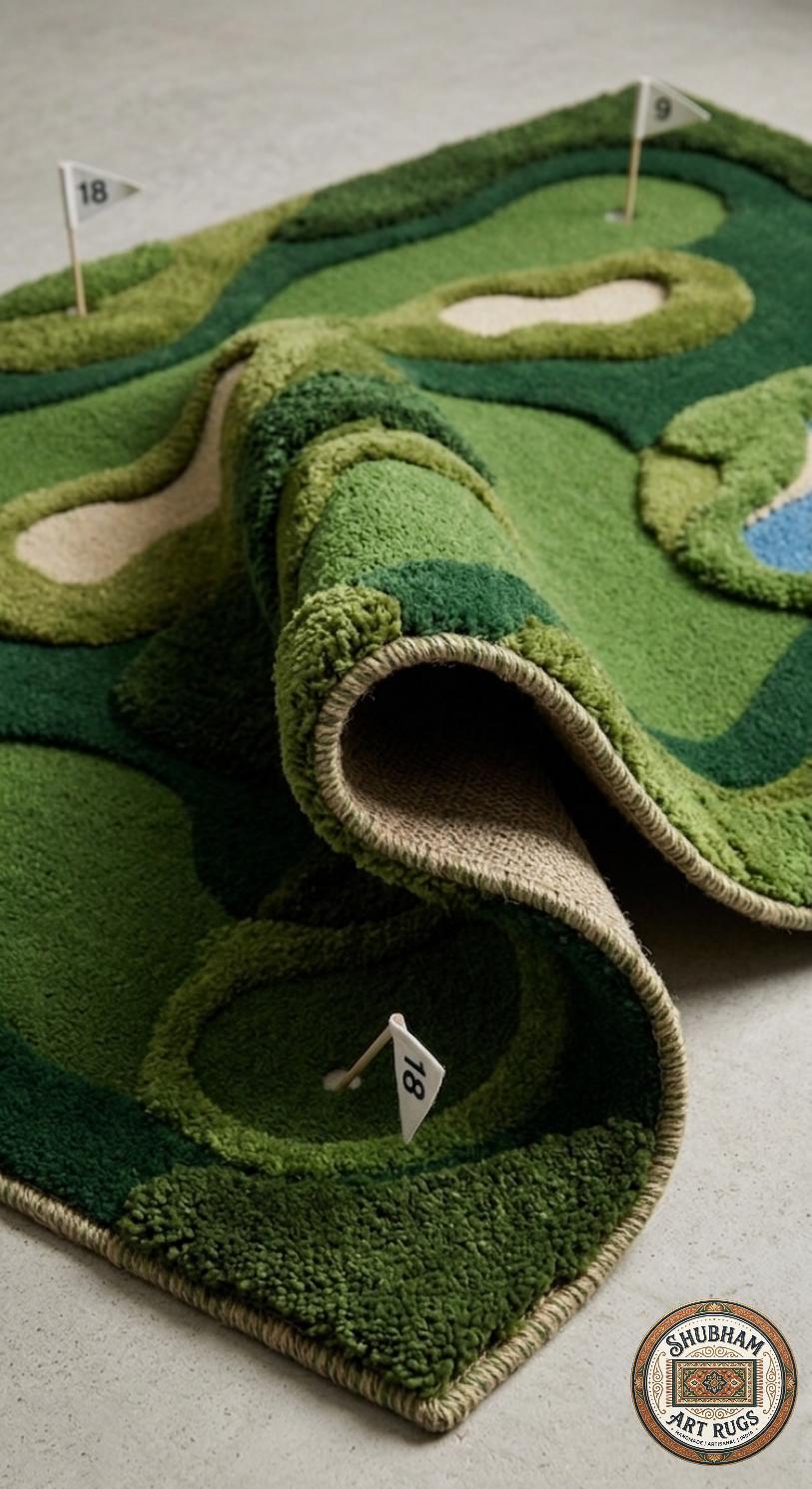Hand Tufted Wool Golf Course Rug – Mini Golf Abstract Carpet Living Room Decor