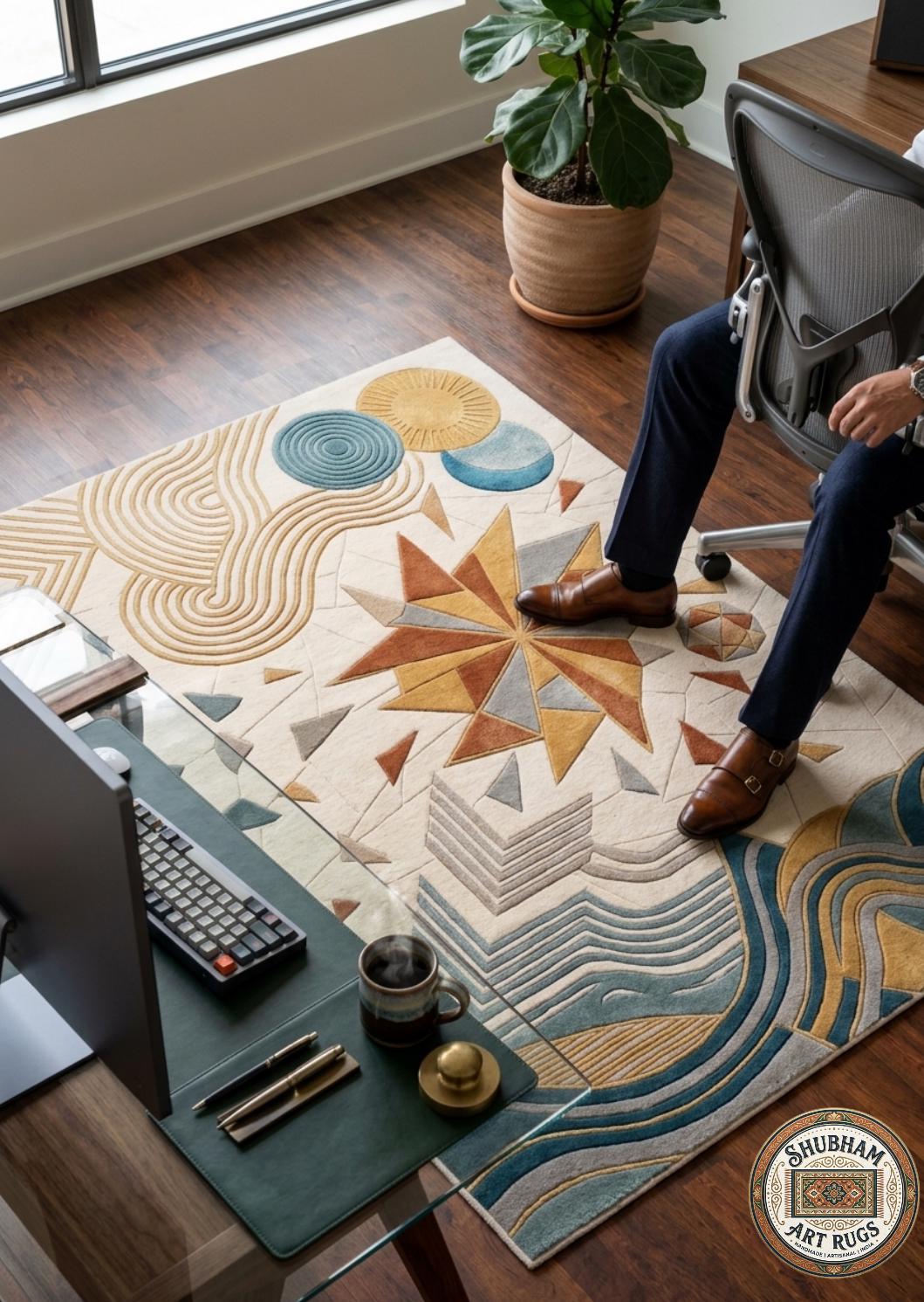 Hand Tufted Wool Area Rug, Modern Abstract Geometric Boho Carpet