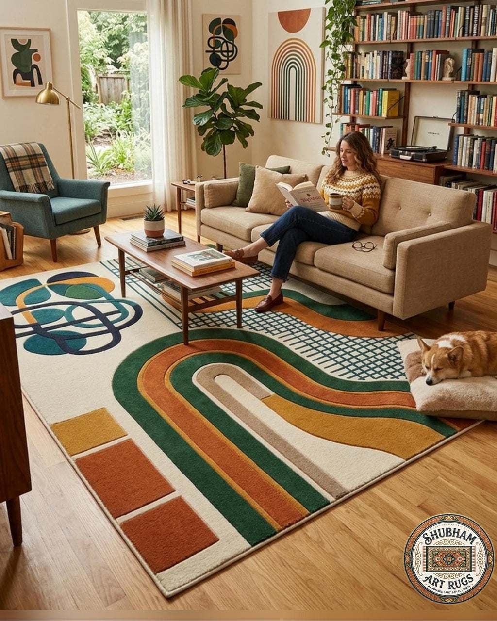 Hand Tufted Wool Rug, Modern Abstract Geometric Scandinavian Carpet, Eco Friendly Living Room Runner