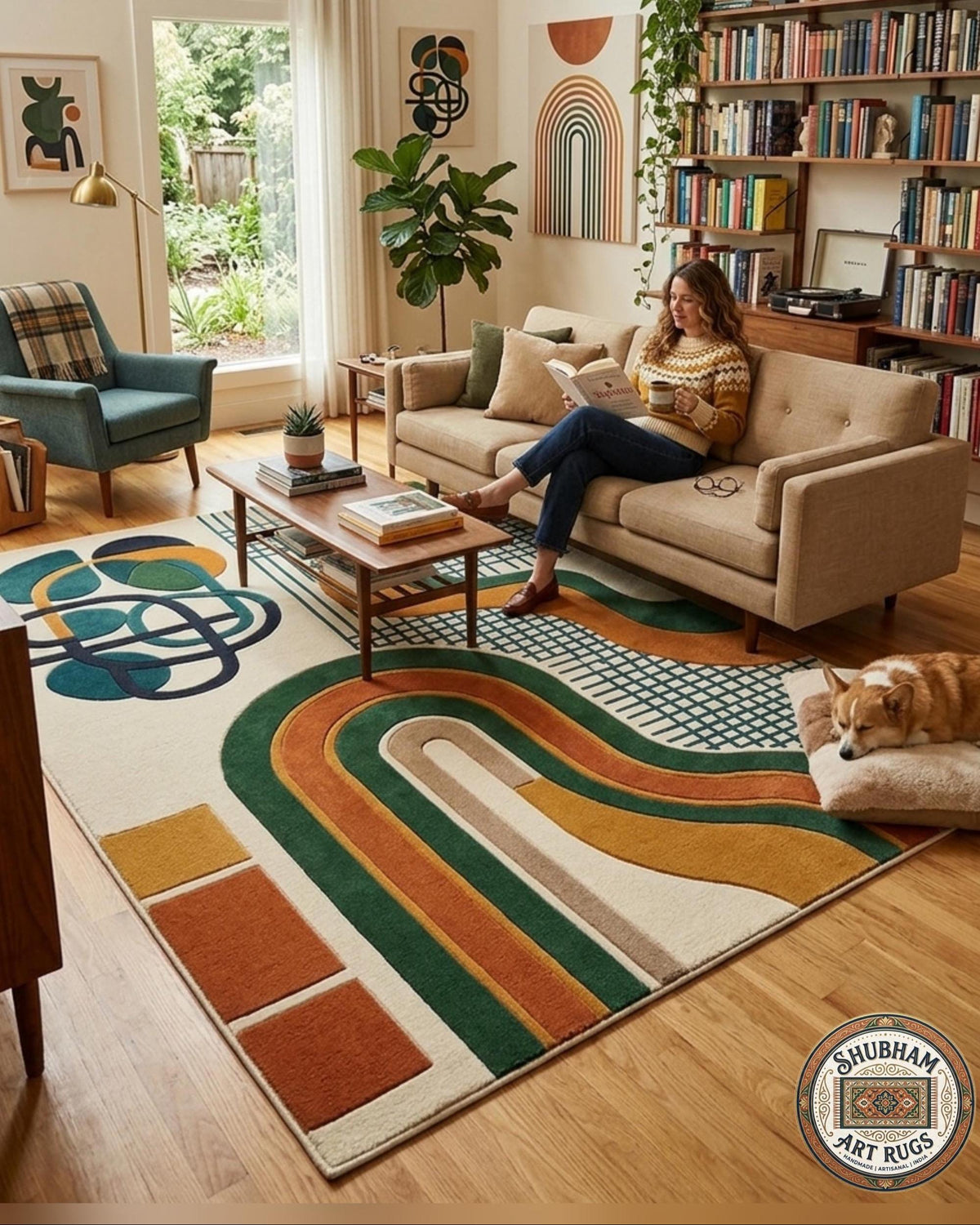 Hand Tufted Wool Rug, Modern Abstract Geometric Scandinavian Carpet, Eco Friendly Living Room Runner