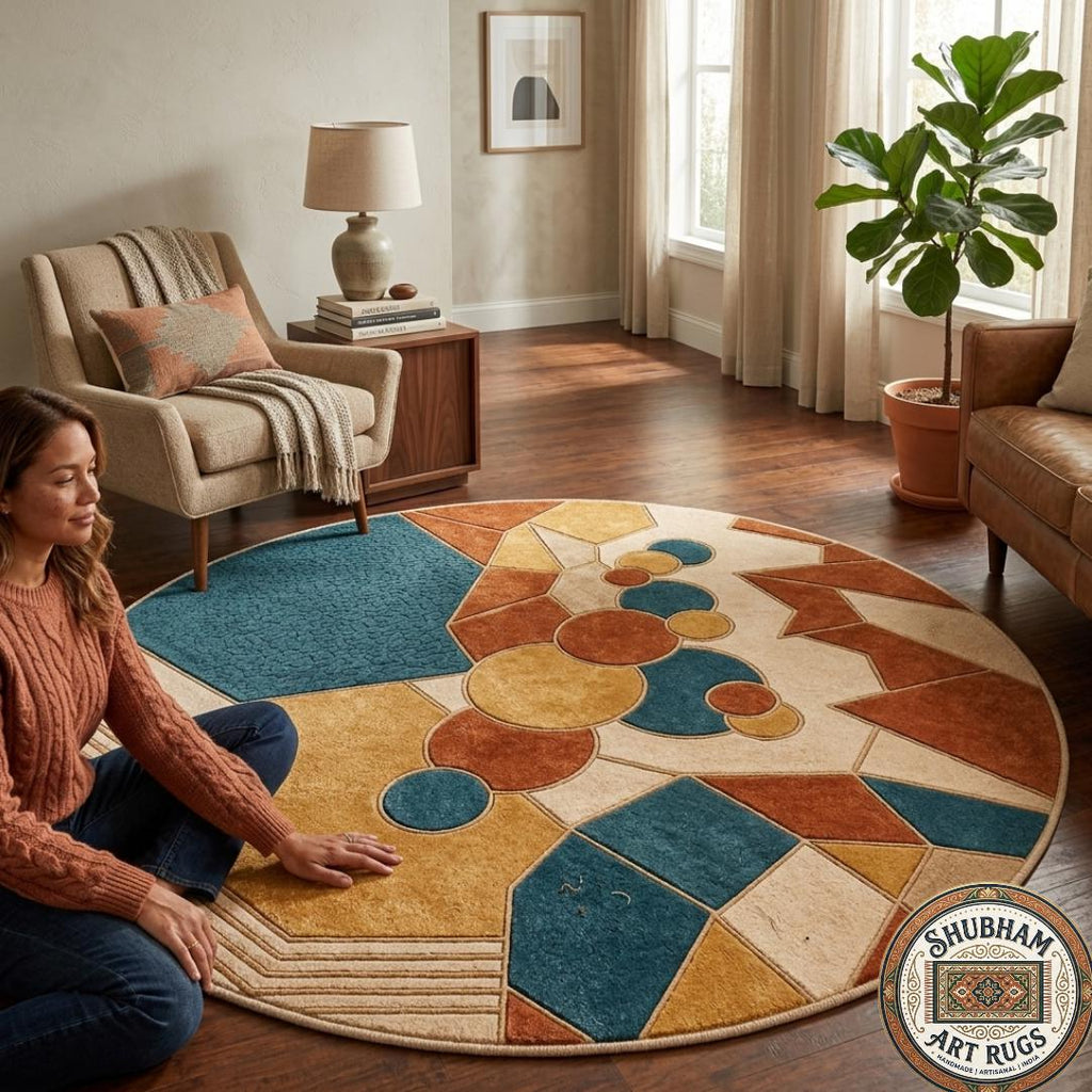 Hand Tufted Wool Rug, Abstract Geometric Puzzle Design, Modern Boho Carpet