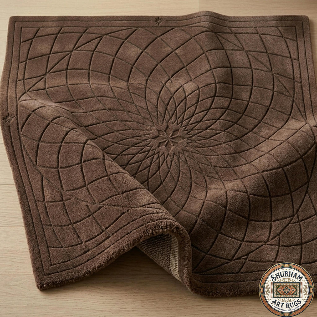 Hand Tufted Wool Rug, Modern Geometric Sculpted Carpet, Luxury Living Room Area Rug