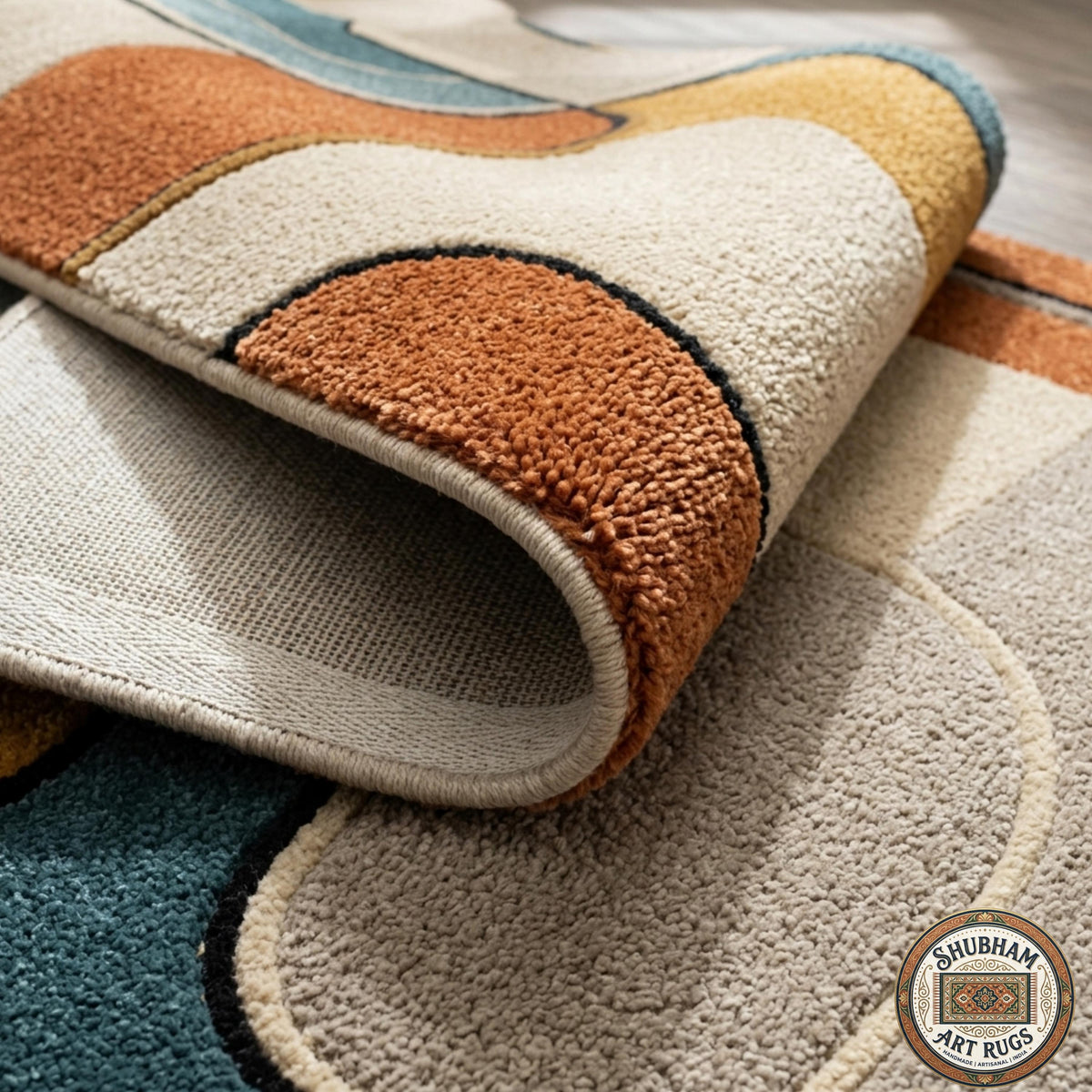 Hand Tufted Wool Area Rug, Mid Century Modern Abstract Geometric Carpet