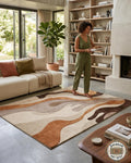 Abstract Wavy Wool Rug, Modern Neutral Beige Brown Carpet, Custom Area Rug