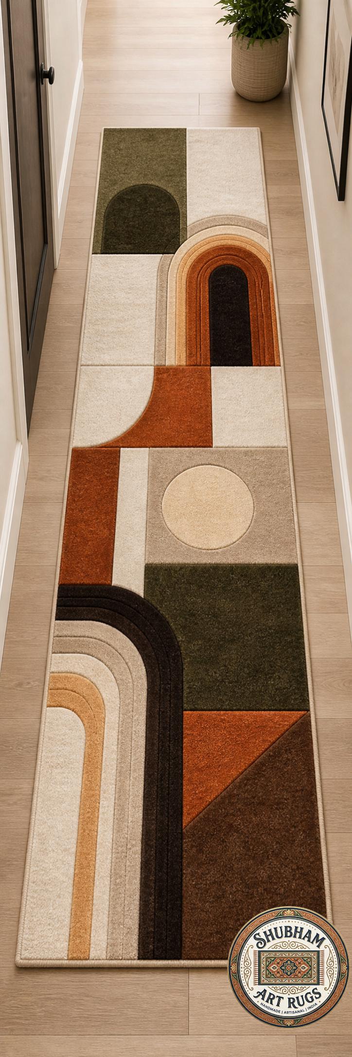 Hand Tufted Wool Abstract Rug, Geometric Boho Neutral Area Carpet