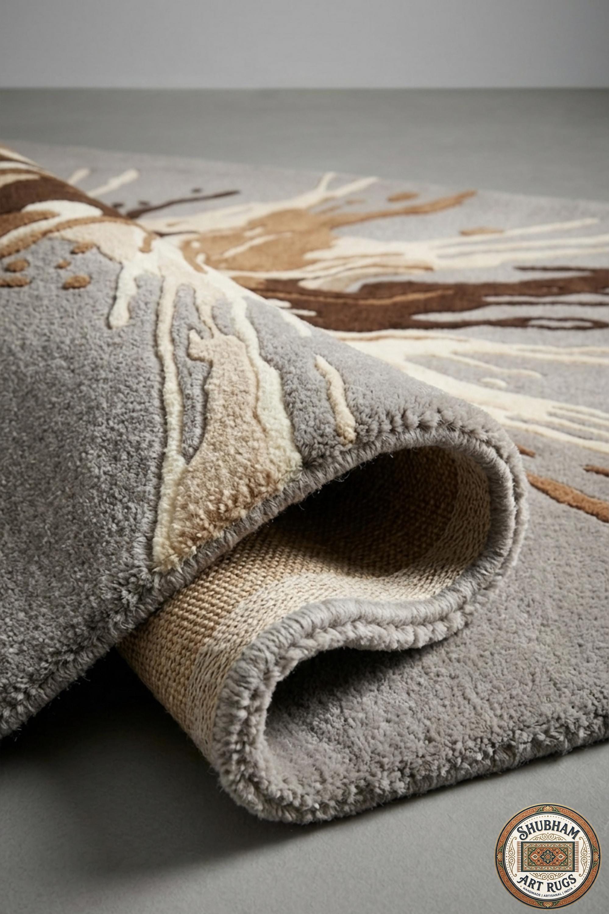 Hand Tufted Wool Abstract Splash Rug – Modern Living Room Carpet