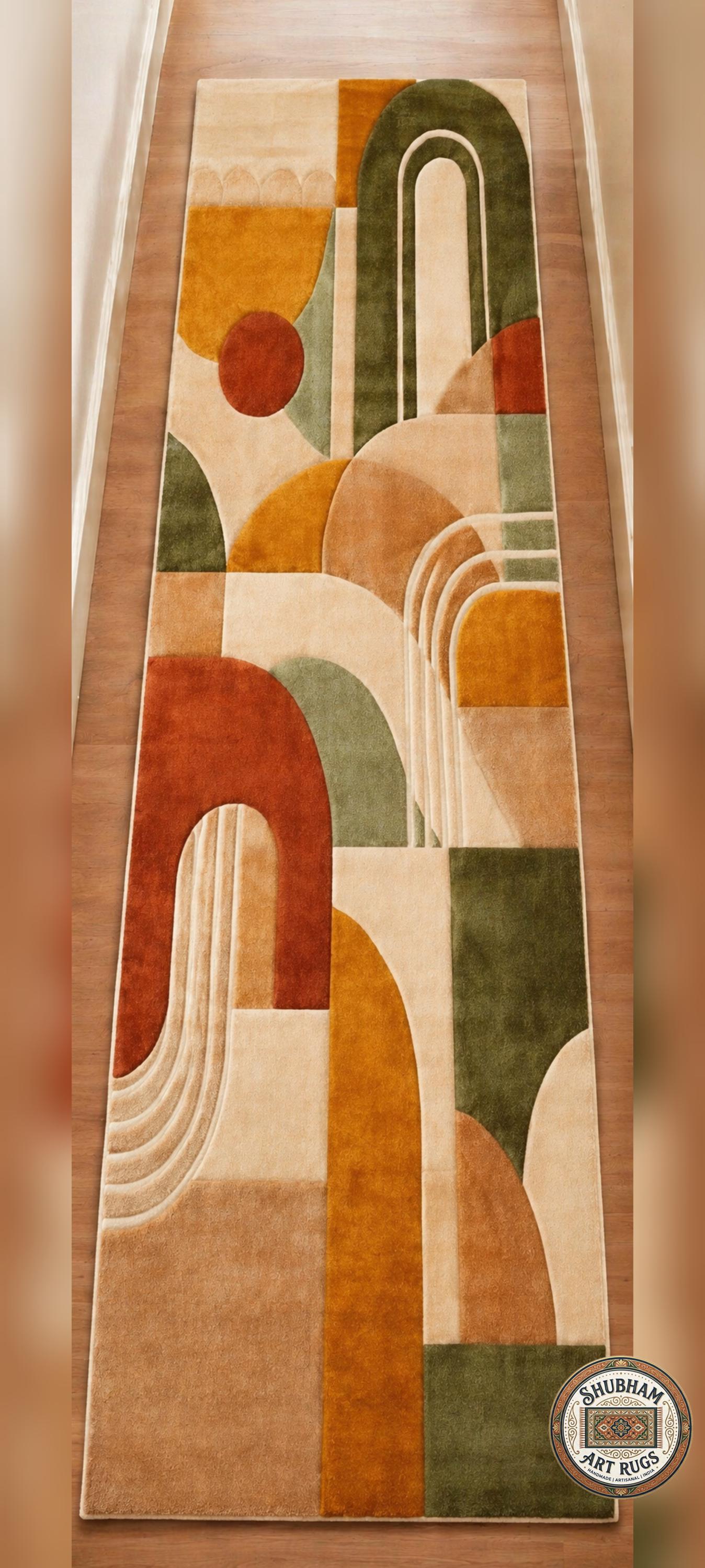 Alfombra abstracta de lana tejida a mano, alfombra redonda geométrica moderna, alfombra de área bohemia para sala de estar