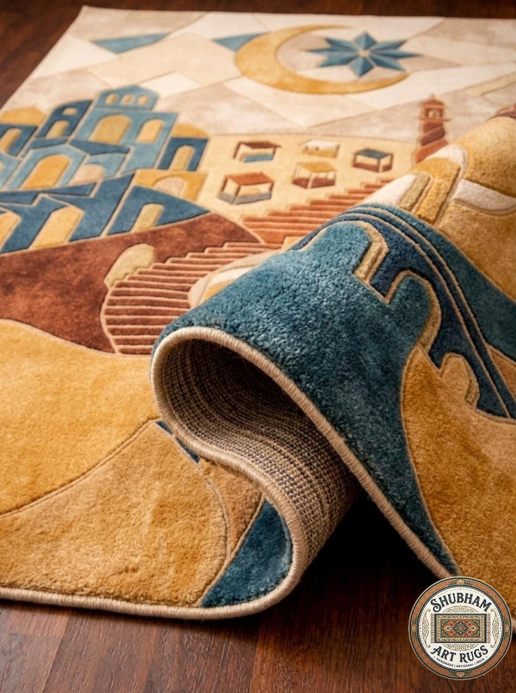 Hand Tufted Wool Rug, Boho Abstract Architectural Carpet, Living Room Home Decor