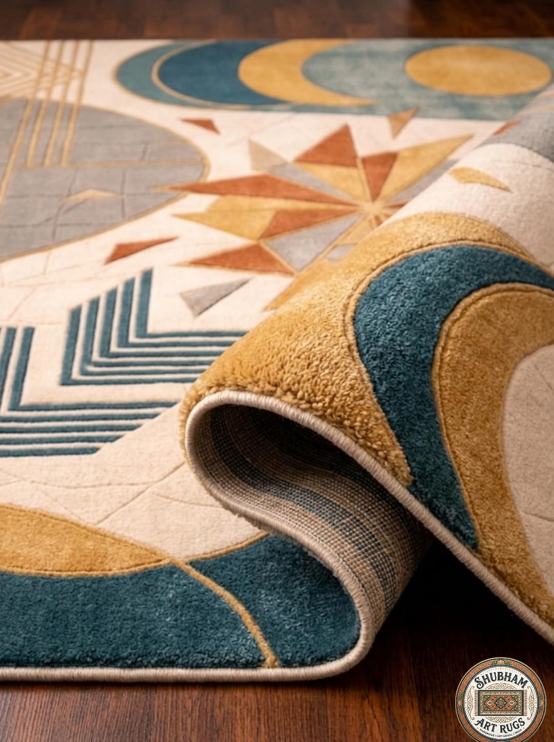 Hand Tufted Wool Rug, Abstract Celestial Geometric Carpet, Boho Living Room Area Rug
