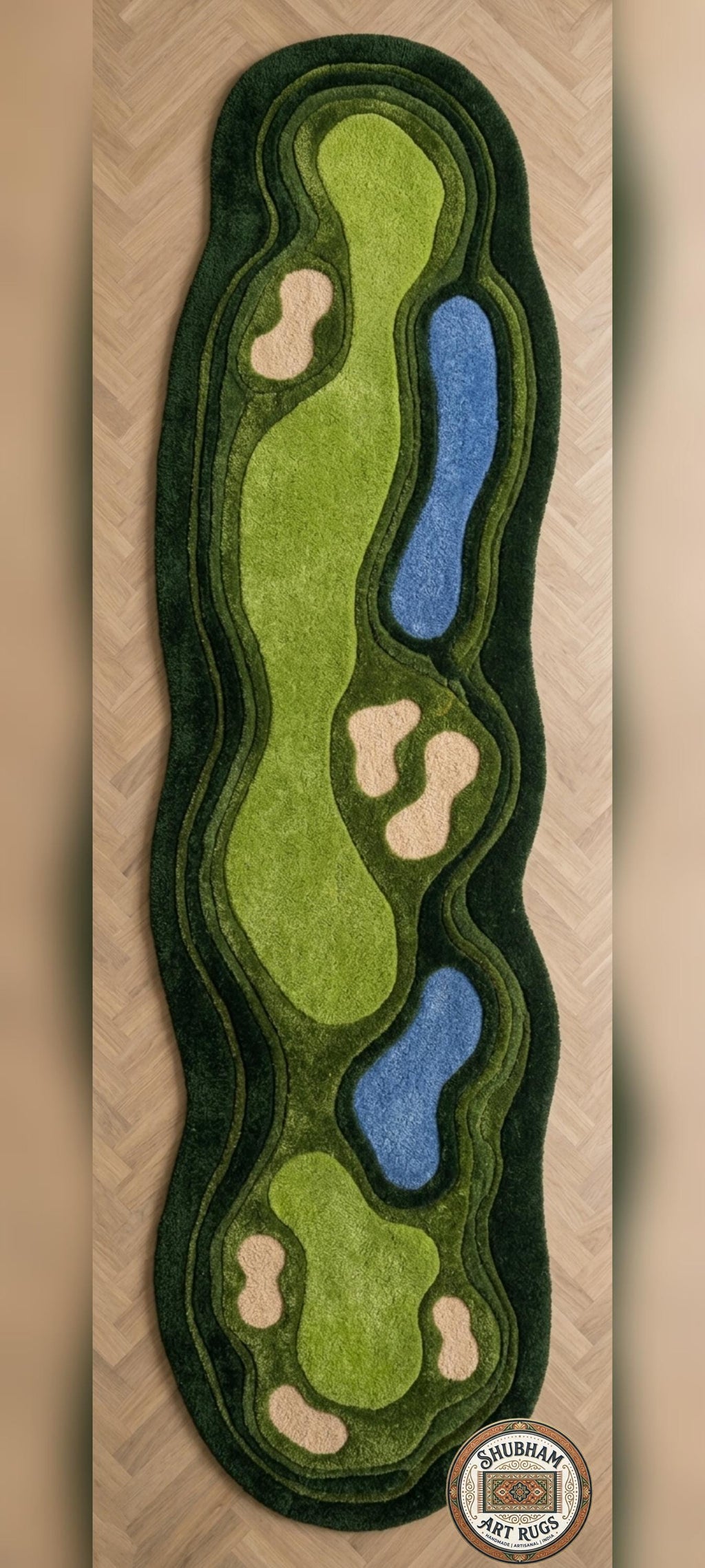 Hand Tufted Wool Golf Course Rug – Green Area Carpet Home Decor