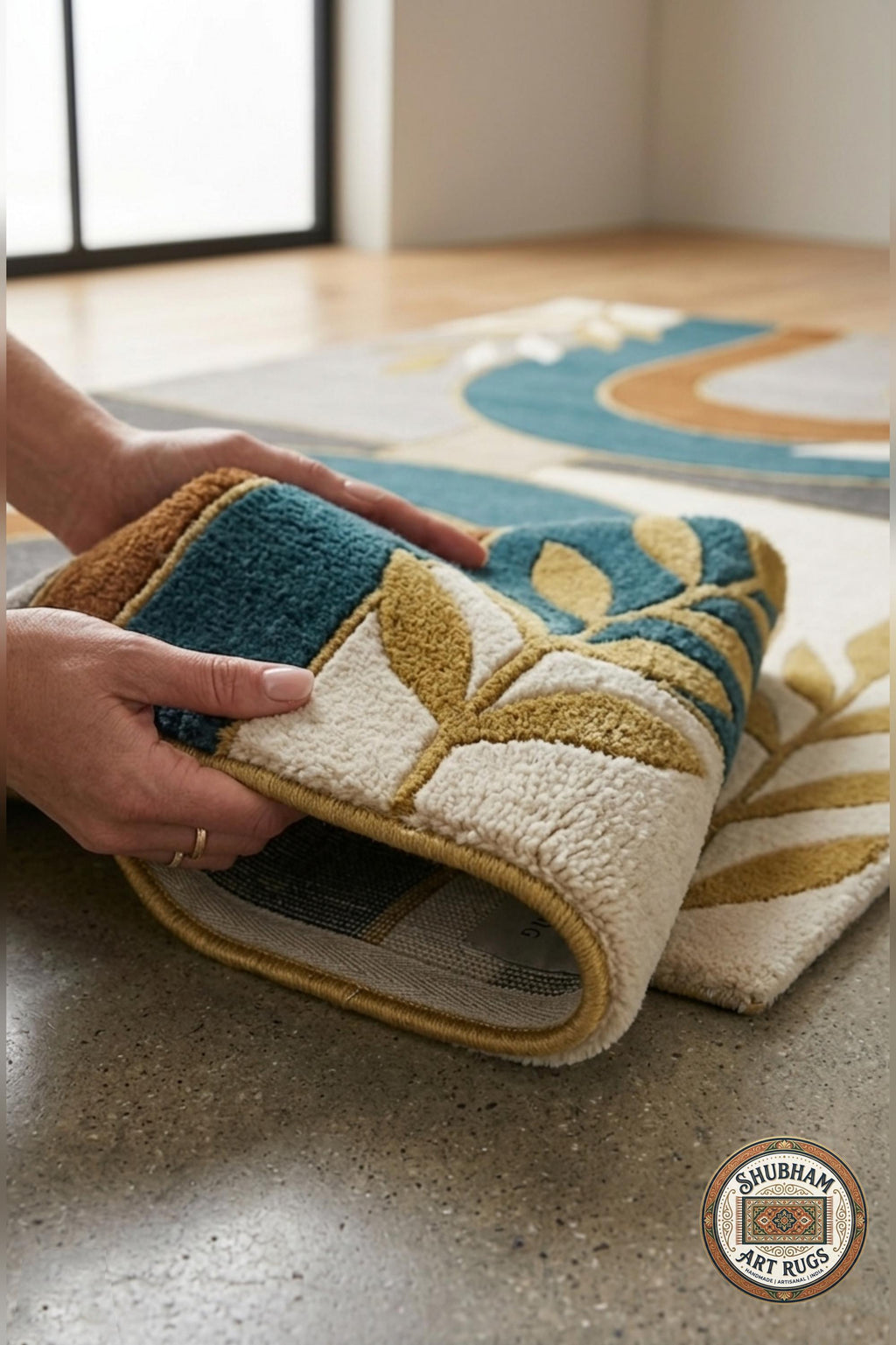 Alfombra de lana tejida a mano, alfombra abstracta geométrica, decoración moderna para sala de estar