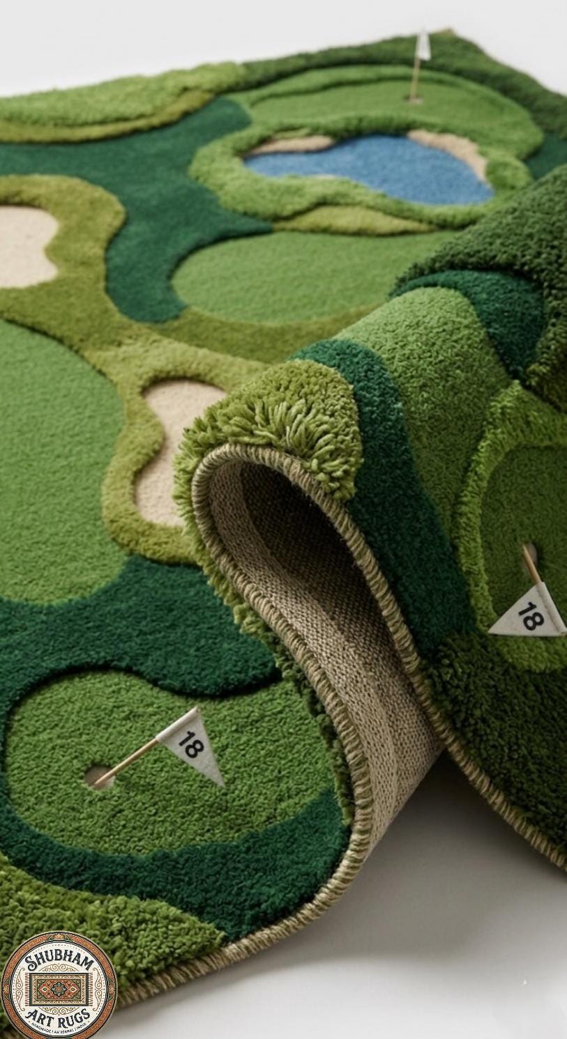 Hand Tufted Wool Golf Course Rug – Mini Golf Abstract Carpet Living Room Decor