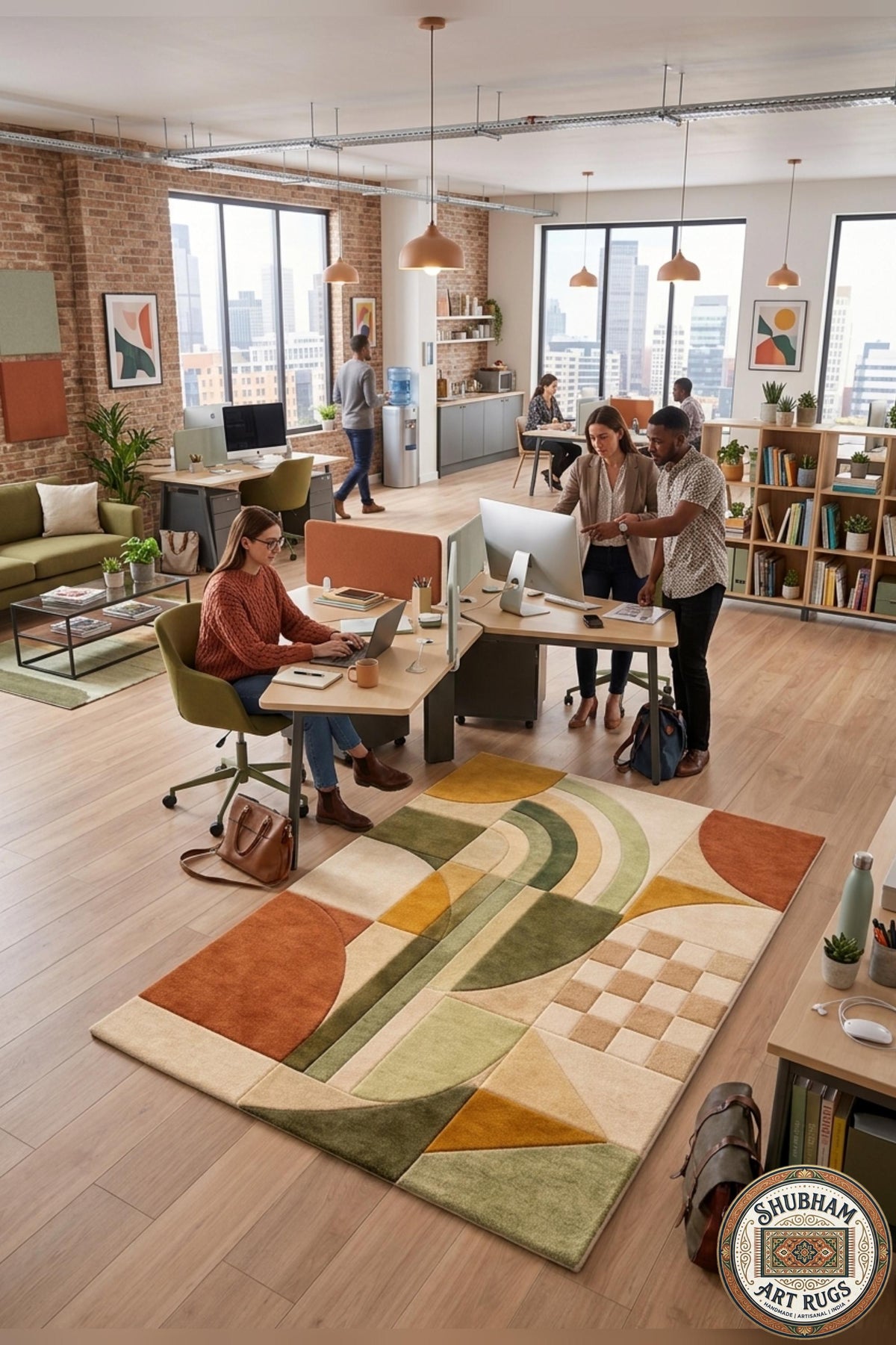 Hand Tufted Geometric Wool Rug, Abstract Boho Organic Carpet