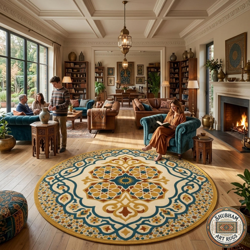 Hand Tufted Wool Rug, Moroccan Boho Geometric Carpet, Custom Indian Design