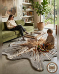 Hand Tufted Wool Splash Rug, Organic Irregular Grey Brown Area Carpet