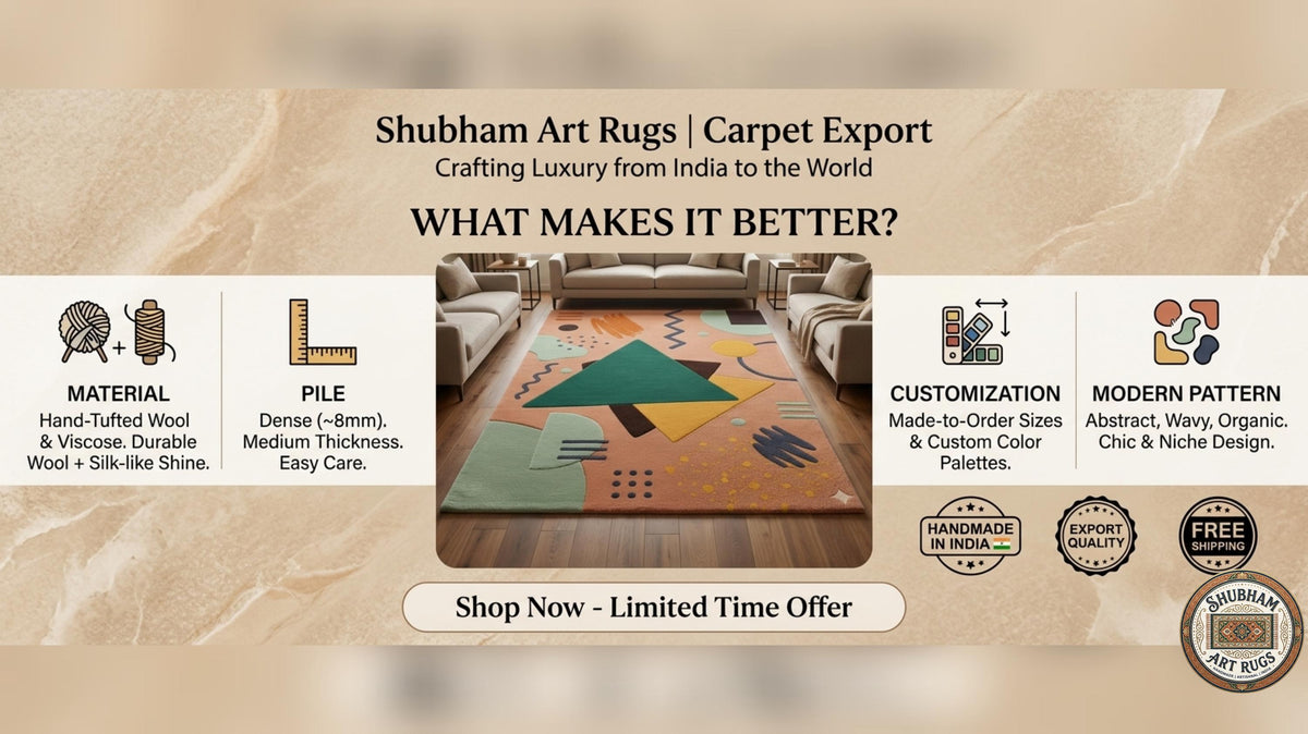 Hand Tufted Wool Rug, Abstract Geometric Scandinavian Carpet, Custom Size Home Decor