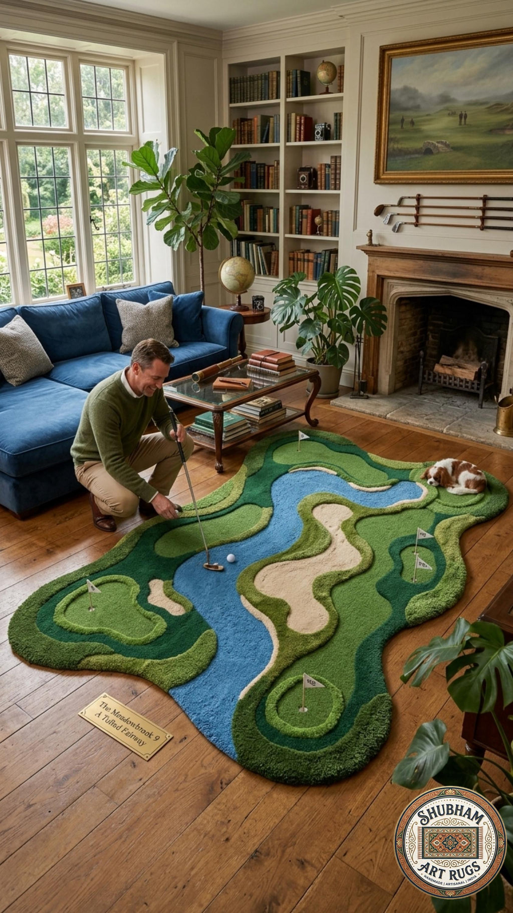 Hand Tufted Wool Golf Course Rug, Luxury Modern Floor Decor New Zealand Wool