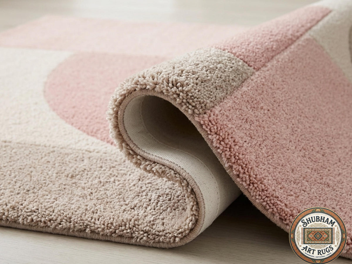 Hand Tufted Wool Rug, Soft Pink Beige Abstract Carpet, Modern Living Room Area Rug
