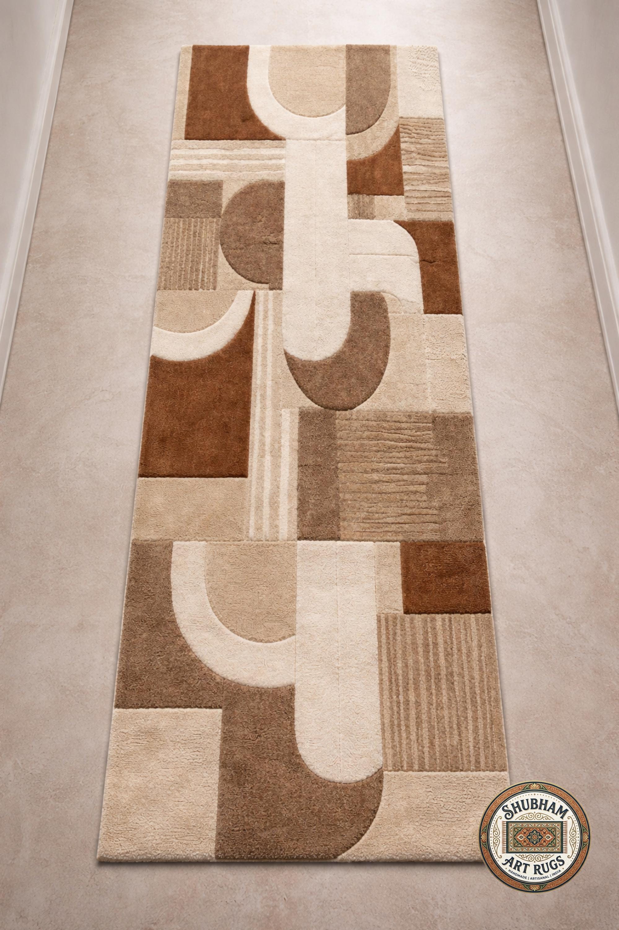 Hand Tufted Wool Rug, Modern Abstract Geometric Carpet, Neutral Beige Living Room Rug