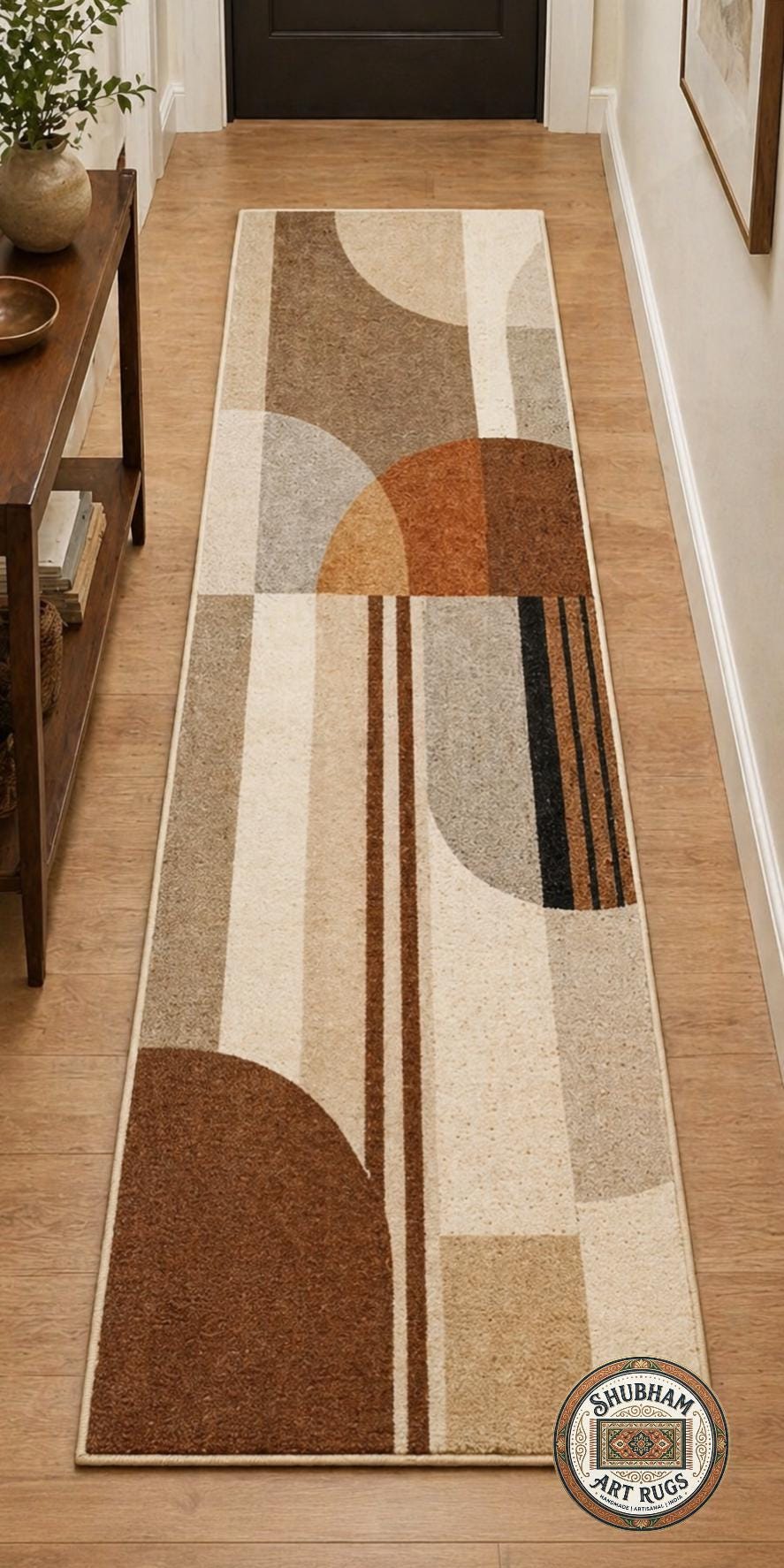 Hand Tufted Wool Rug, Neutral Geometric Abstract Carpet, Beige Brown Minimalist Indian Rug
