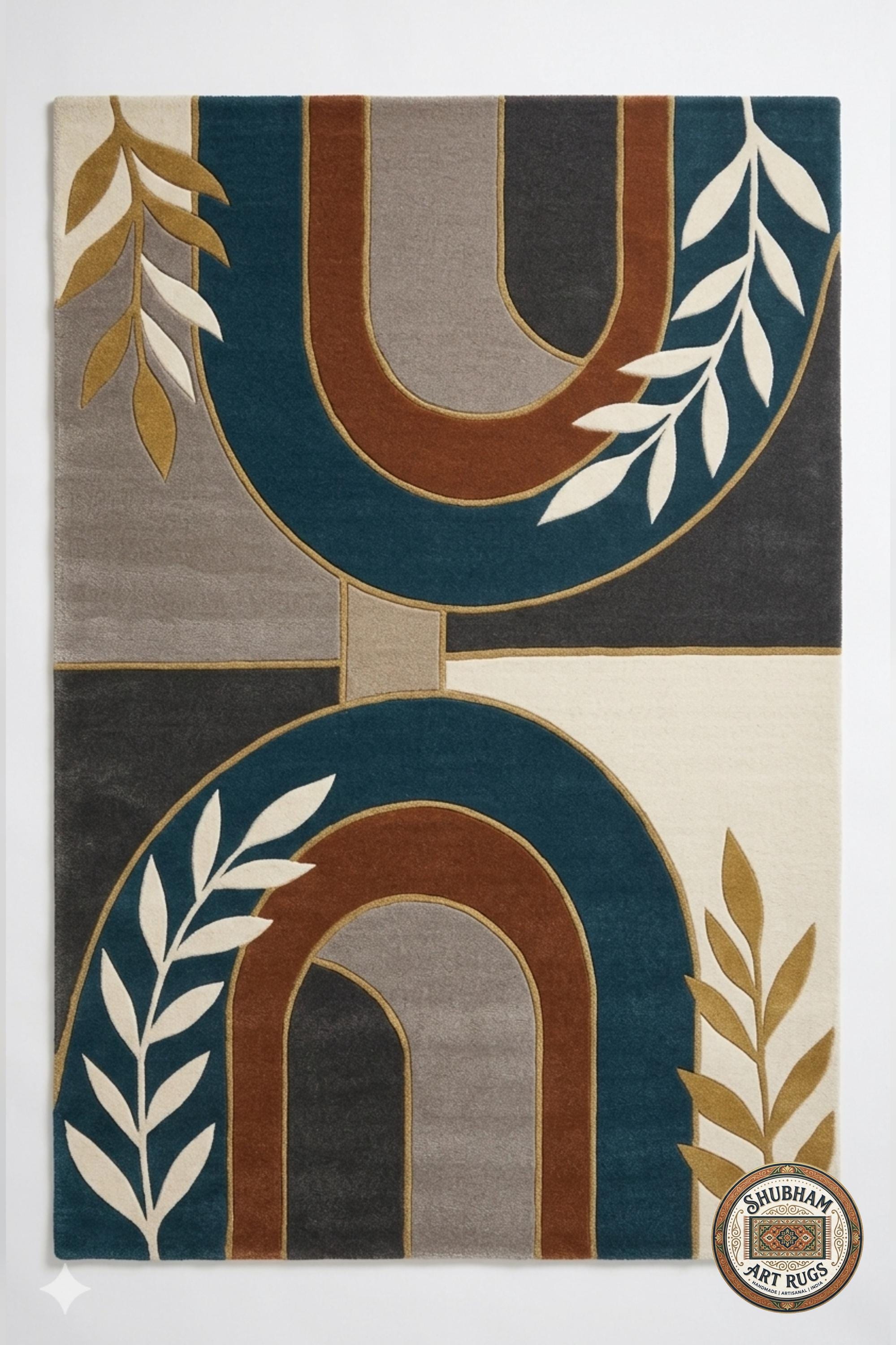 Alfombra de lana tejida a mano, alfombra abstracta geométrica, decoración moderna para sala de estar