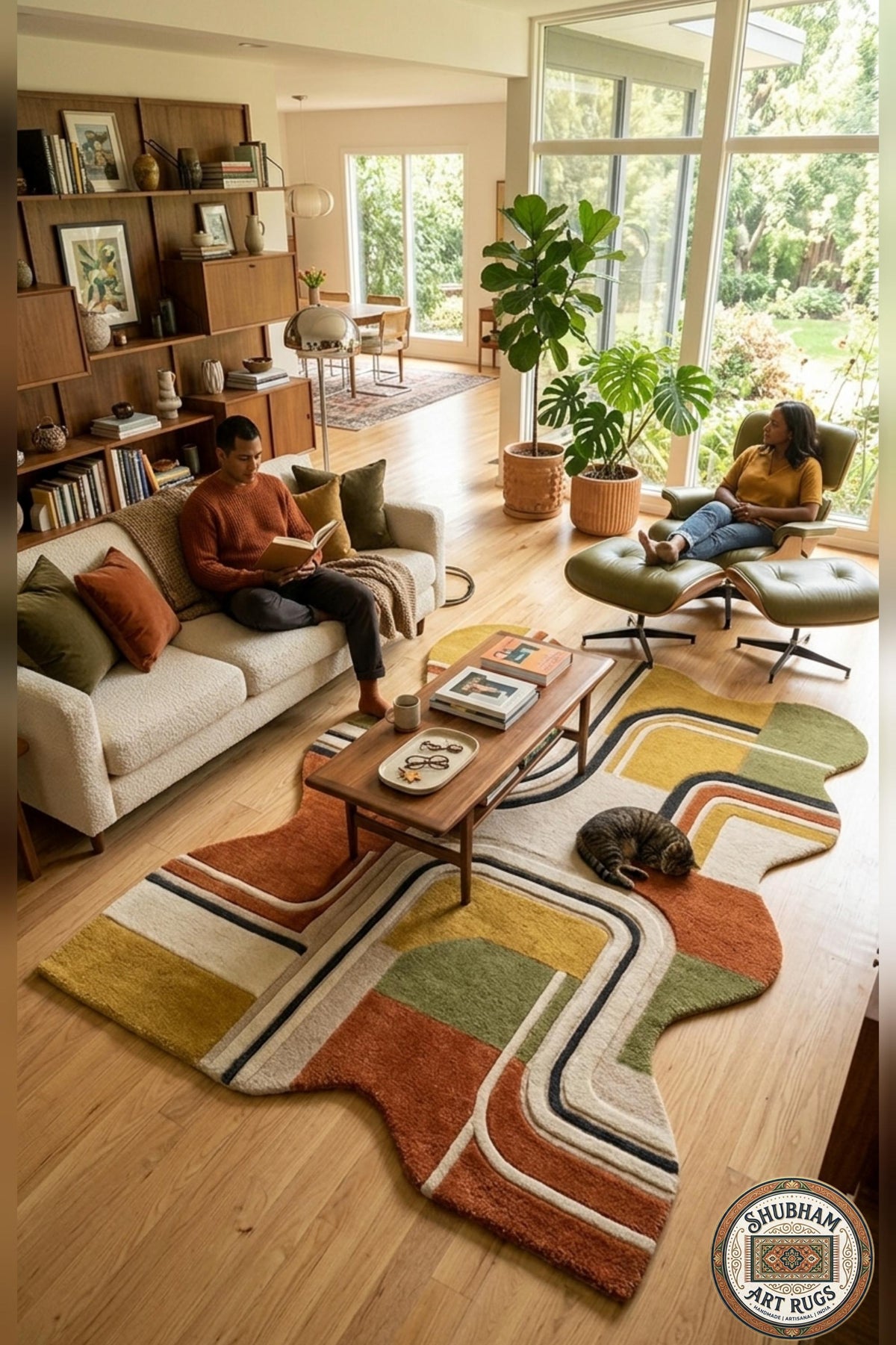 Hand Tufted Wool Wavy Rug, Organic Mid Century Modern Boho Carpet